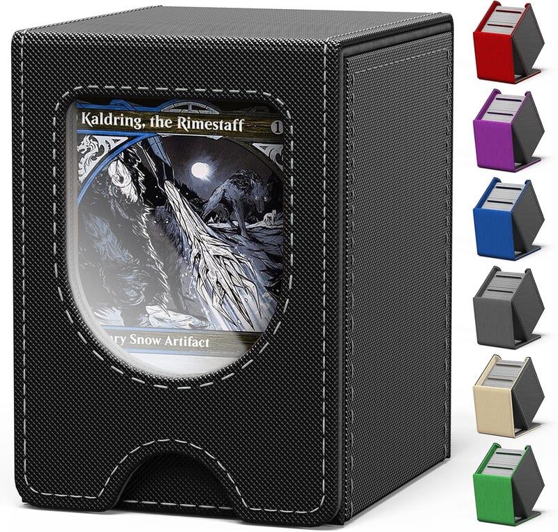 banloga Card Deck Box for MTG Commander, Card Case Holds 100+ Double-Sleeved Cards, Magic Card Box Fits for TCG/PTCG/CCG Card with 2 Dividers (Black&Gray) - Image 1